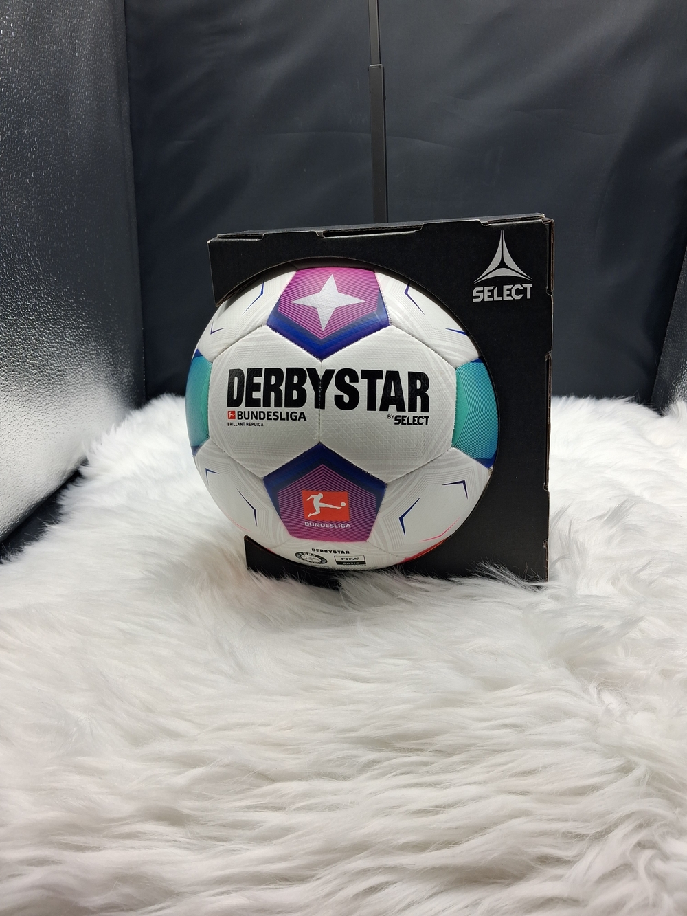 DERBYSTAR Bundesliga Select Soccer Ball - White with Teal & Purple Accents